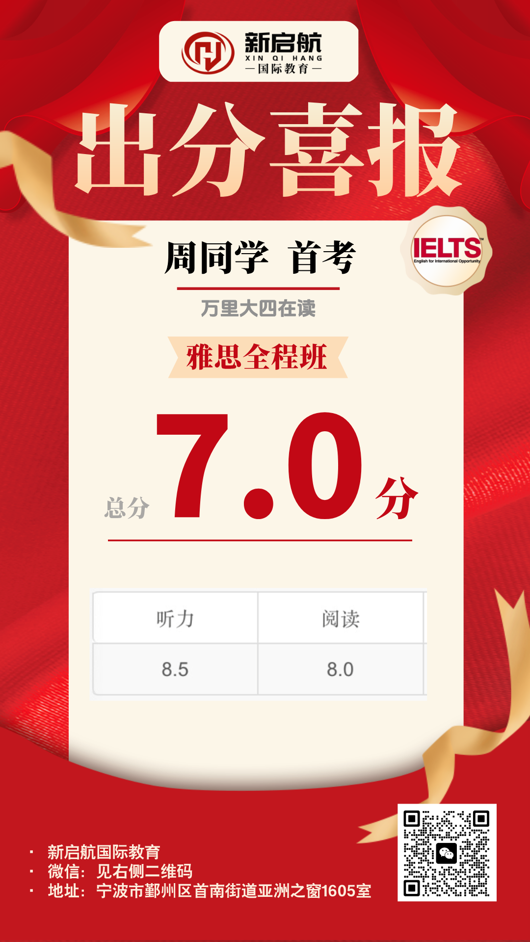 周同学(7.0分)喜报图片